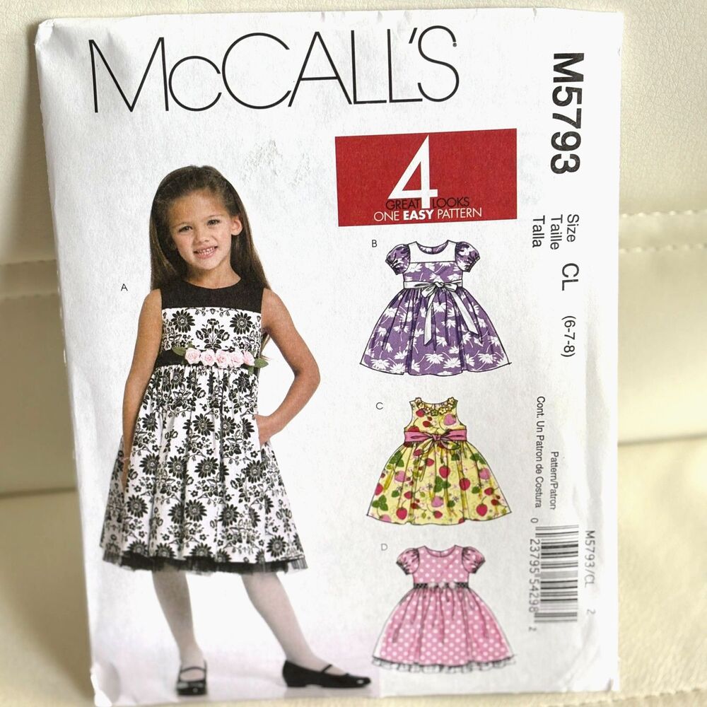 McCall's M5793 Girls Lined Dress Sewing Pattern Size 6 7 8 Party Flower Girl